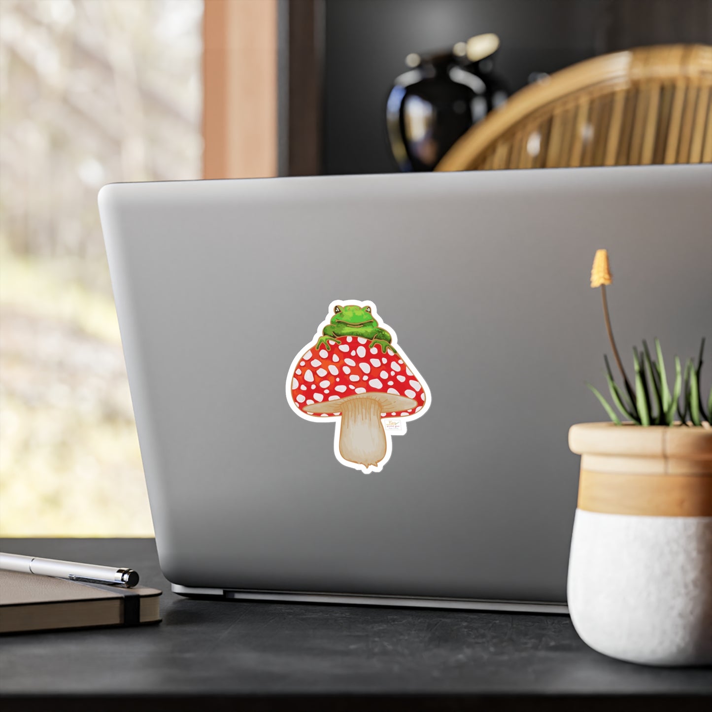 Adorable Frog on Red Polkadot Mushroom Stickers