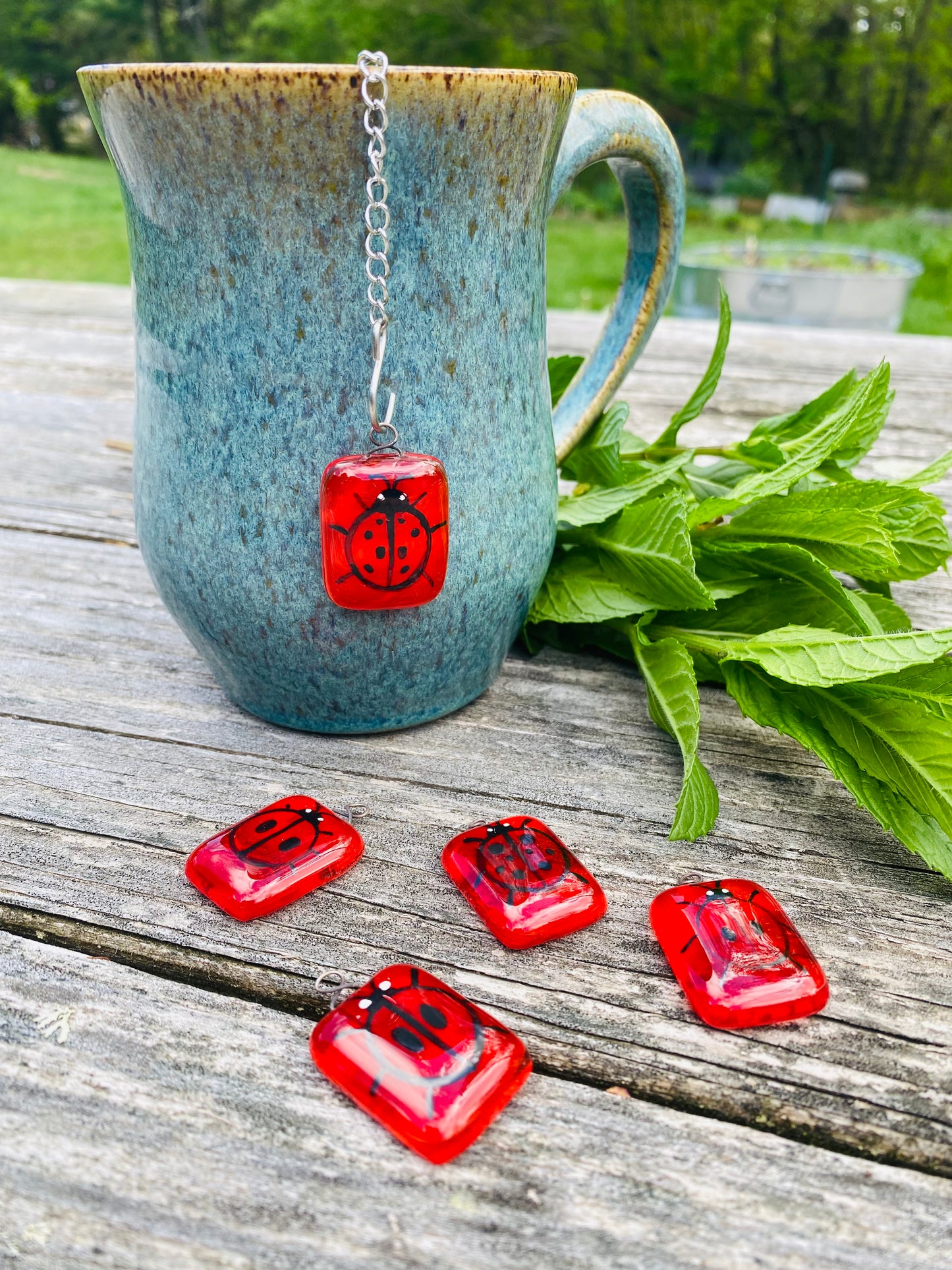 Lady Bug Glass Charm Tea Infuser