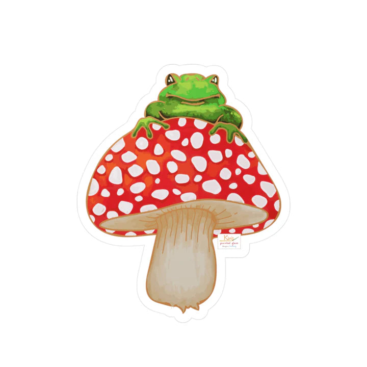 Adorable Frog on Red Polkadot Mushroom Stickers
