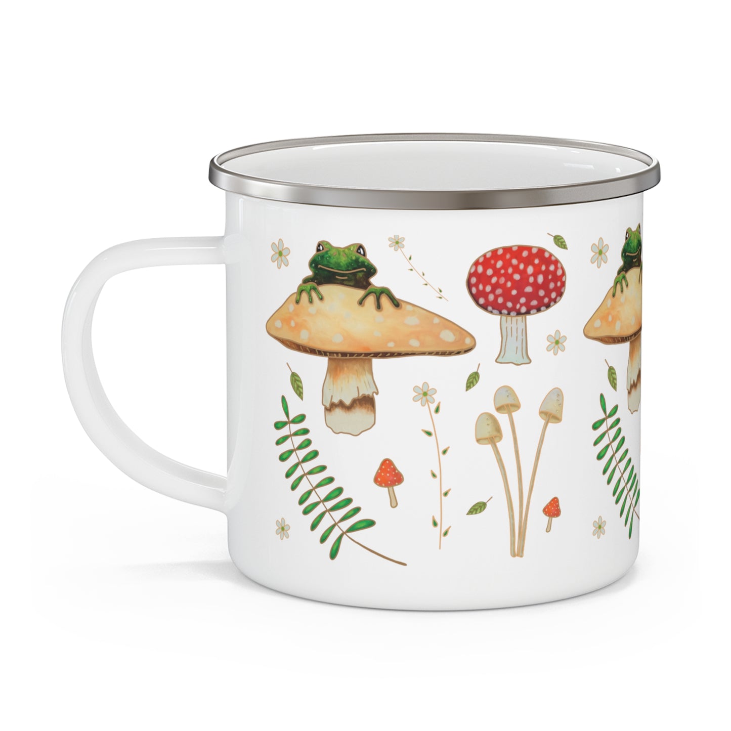 Frog Mushroom Fern Enamel Camping Mug