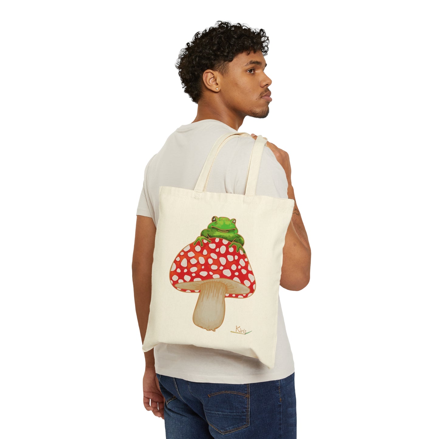 Frog and Mushroom Cotton Canvas Tote Bag