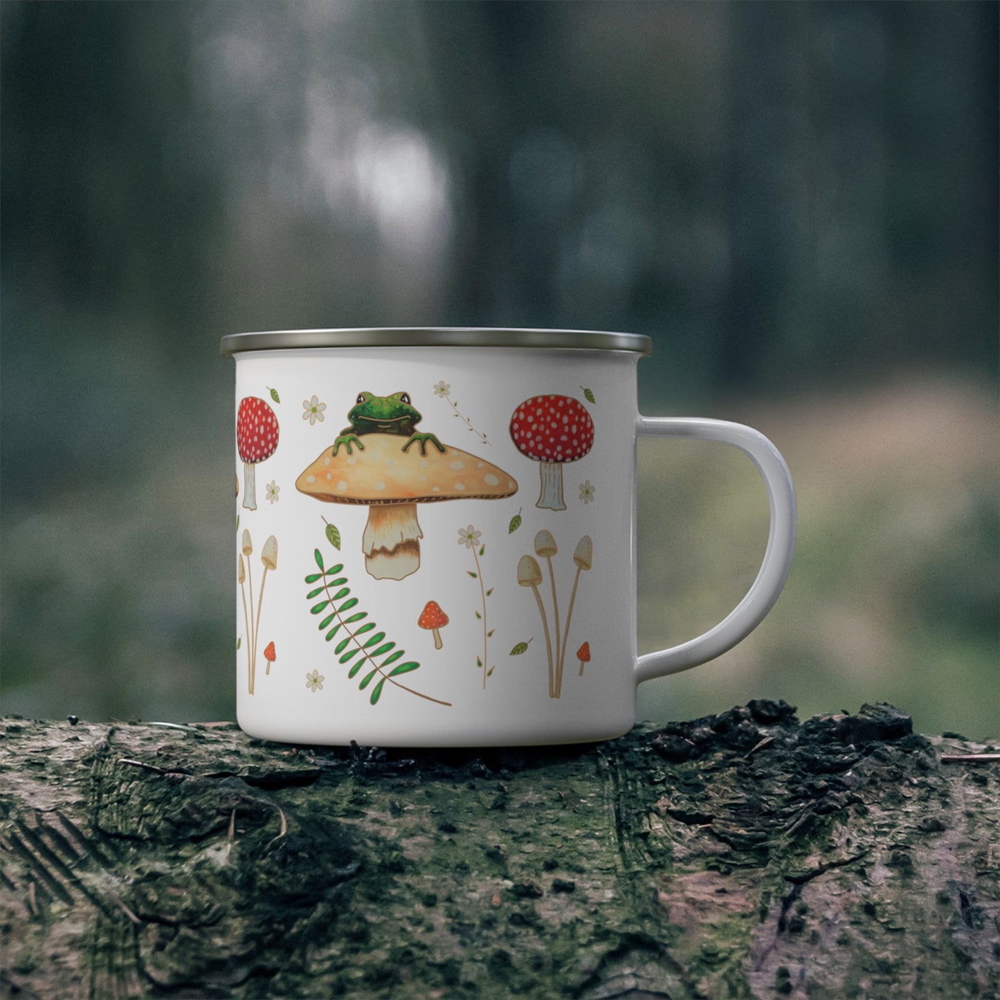 Frog Mushroom Fern Enamel Camping Mug