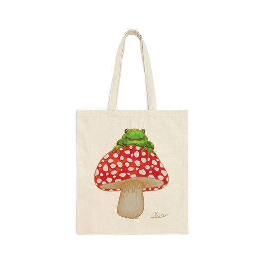 Frog and Mushroom Cotton Canvas Tote Bag
