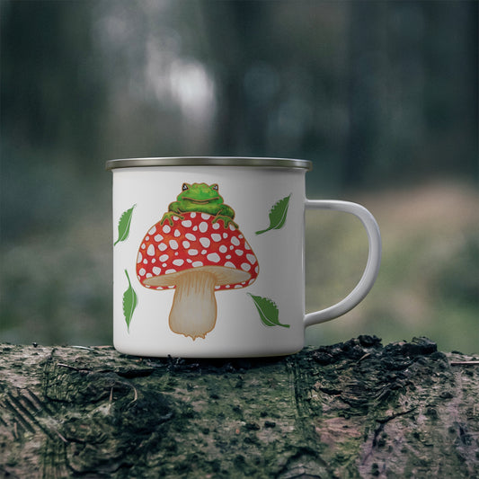 Frog and Mushroom Enamel Camping Mug