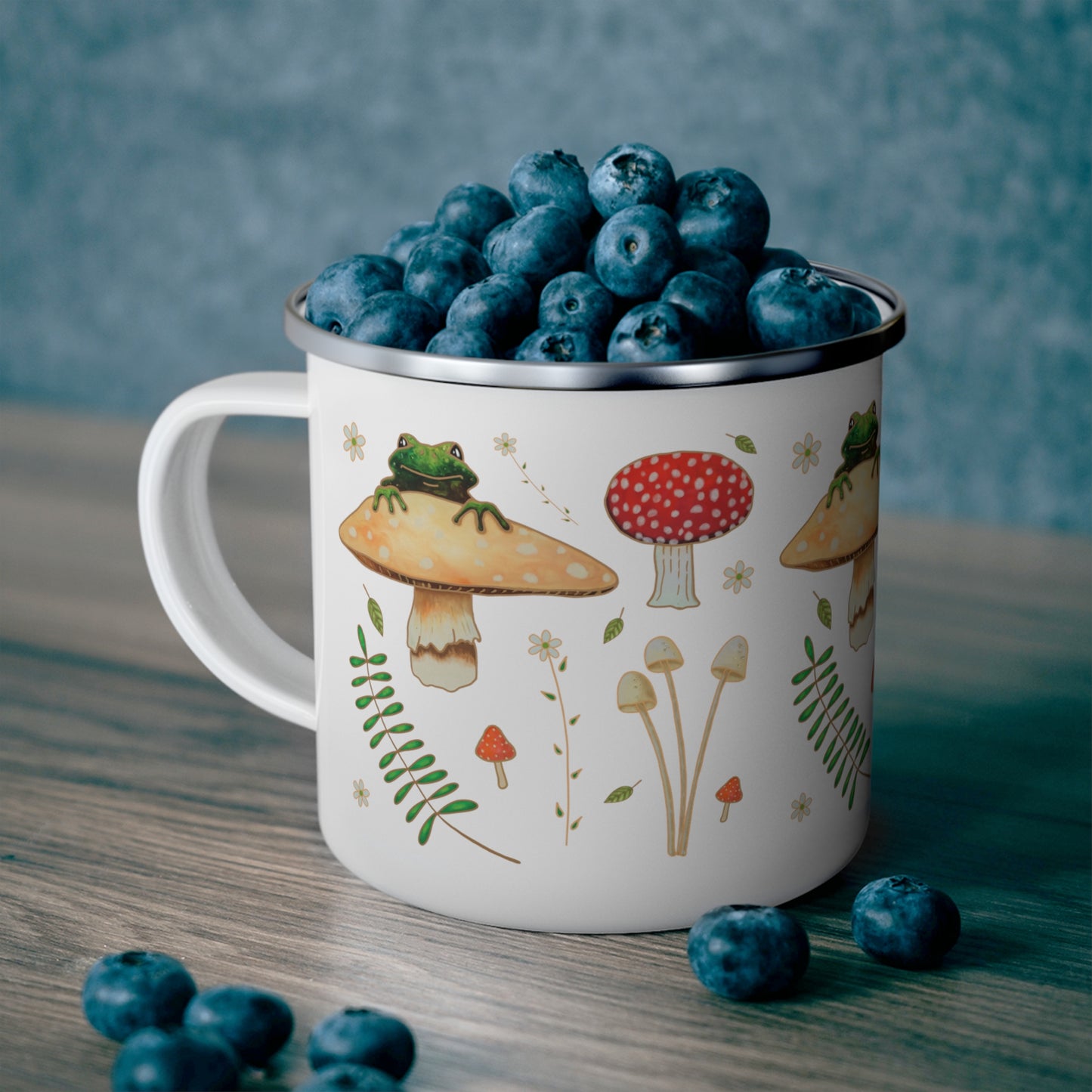 Frog Mushroom Fern Enamel Camping Mug