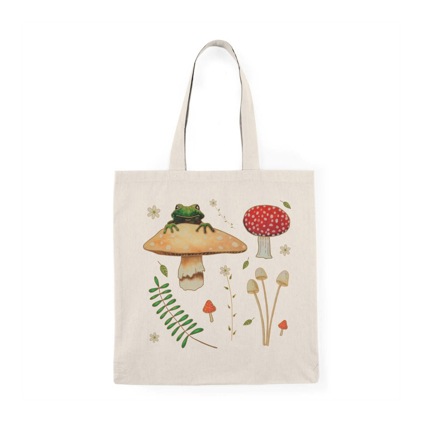 Mushroom Fern Frog Canvas Tote Bag