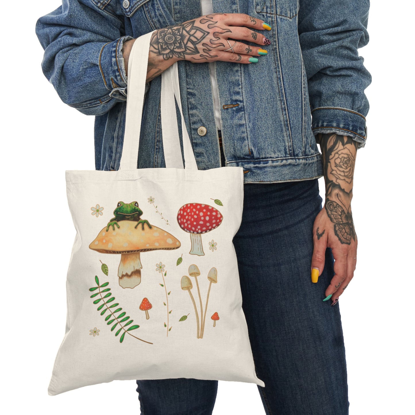 Mushroom Fern Frog Canvas Tote Bag