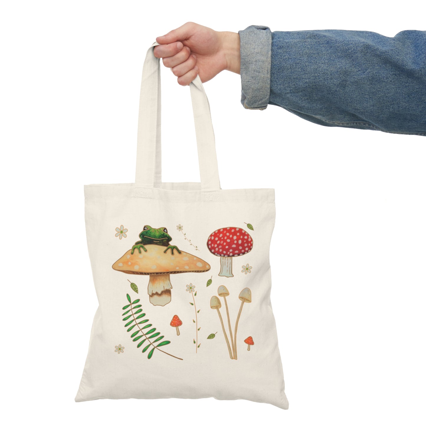 Mushroom Fern Frog Canvas Tote Bag