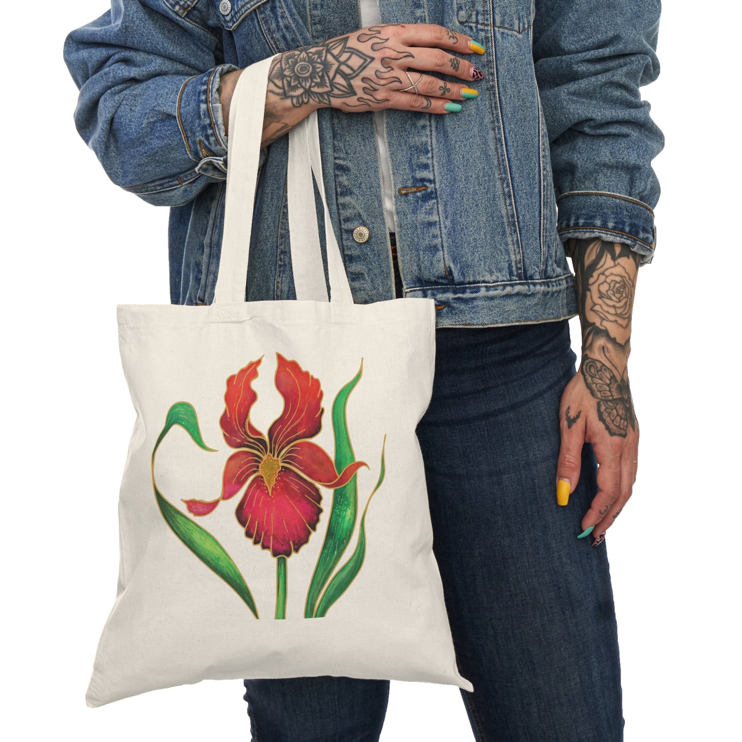 Red Iris Natural Tote Bag