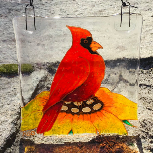 Cardinal and Sunflower Sun Catcher