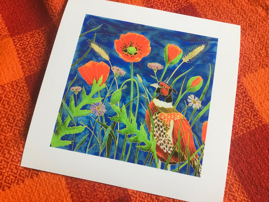 Pheasant and Poppies Art Print