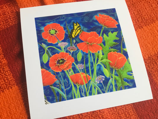 Monarch and Poppies art Print