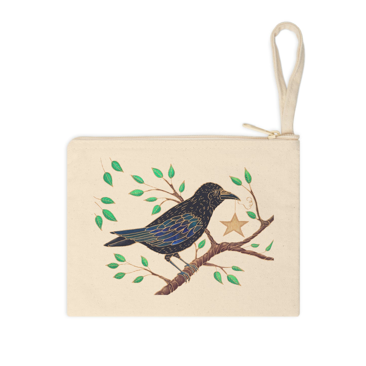 Black Crow with Star Accessory Zipper Pouch