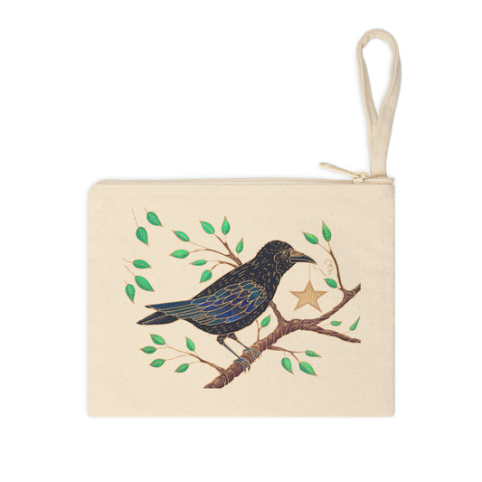 Black Crow with Star Accessory Zipper Pouch