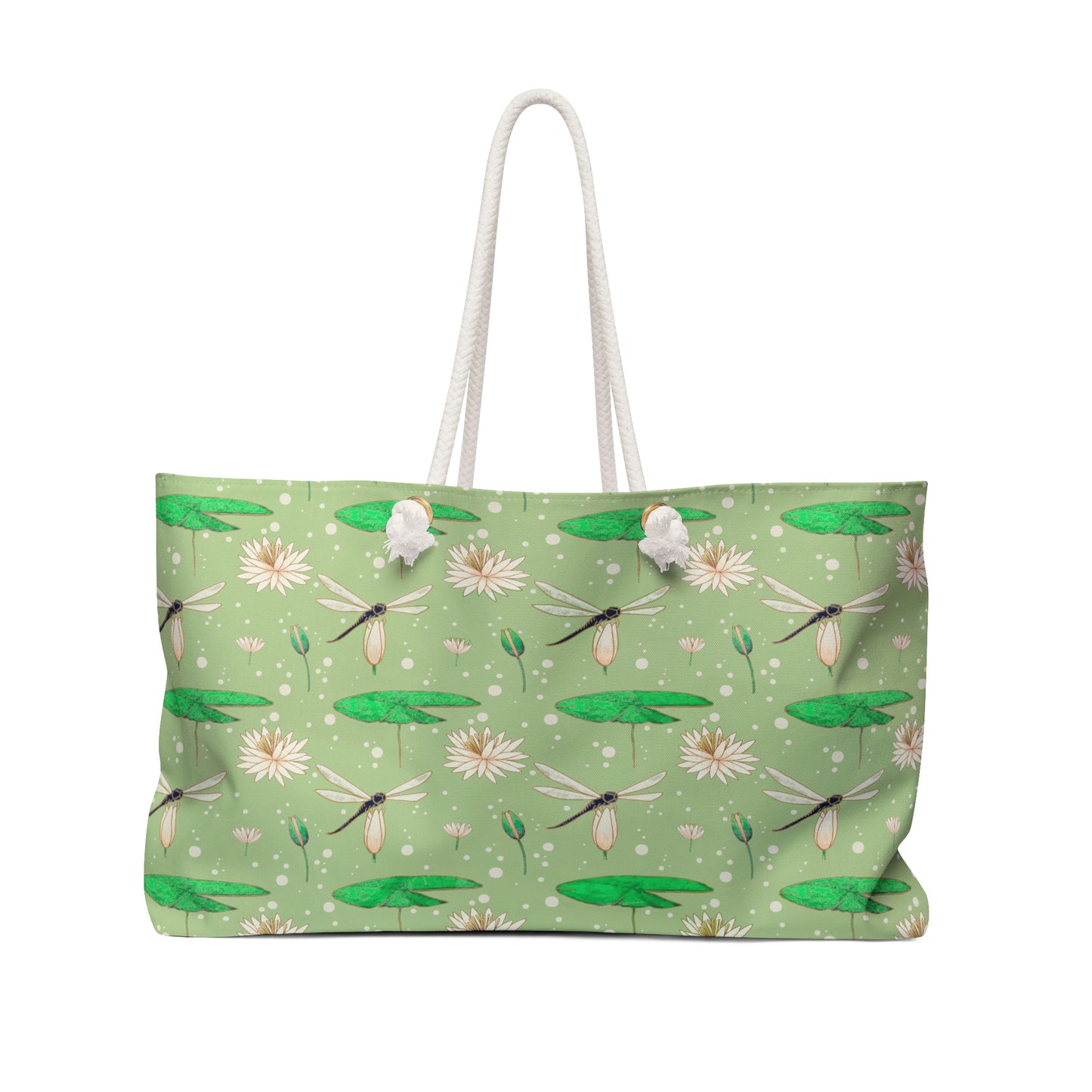 Dragonfly Waterlily Sage Green Lilypads Weekender Bag