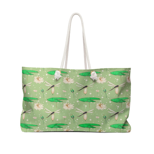 Dragonfly Waterlily Sage Green Lilypads Weekender Bag