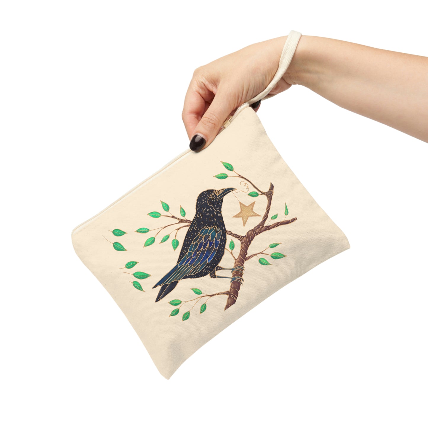 Black Crow with Star Accessory Zipper Pouch