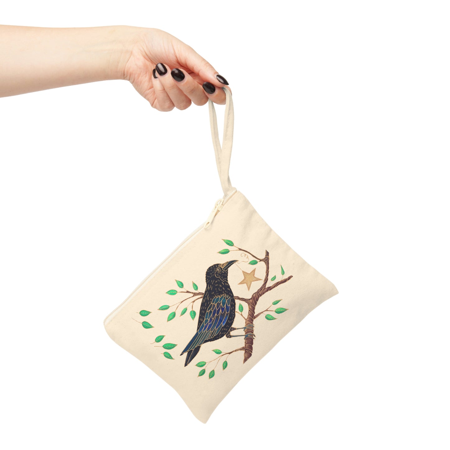 Black Crow with Star Accessory Zipper Pouch