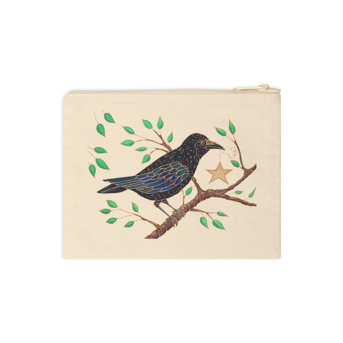 Black Crow with Star Accessory Zipper Pouch