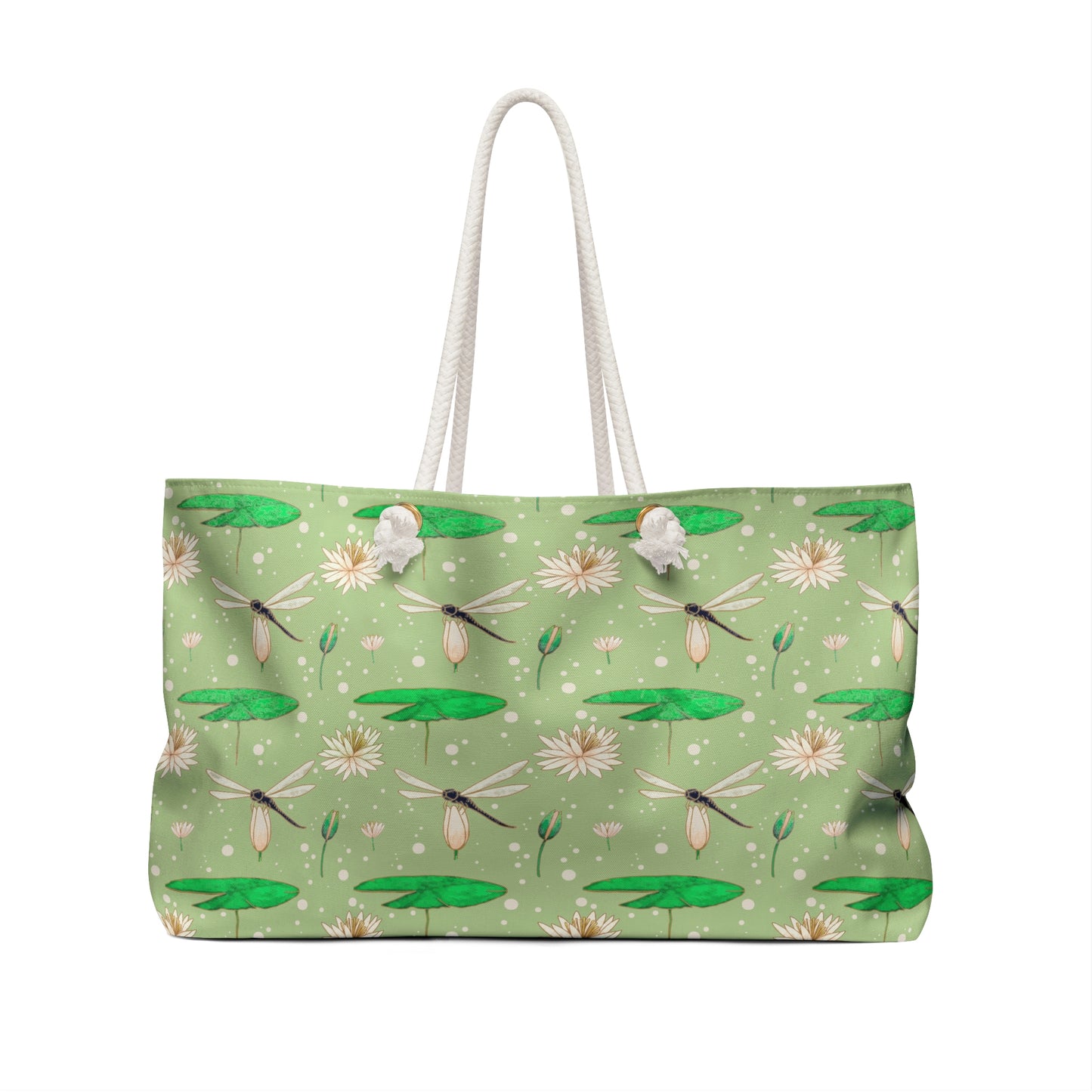 Dragonfly Waterlily Sage Green Lilypads Weekender Bag